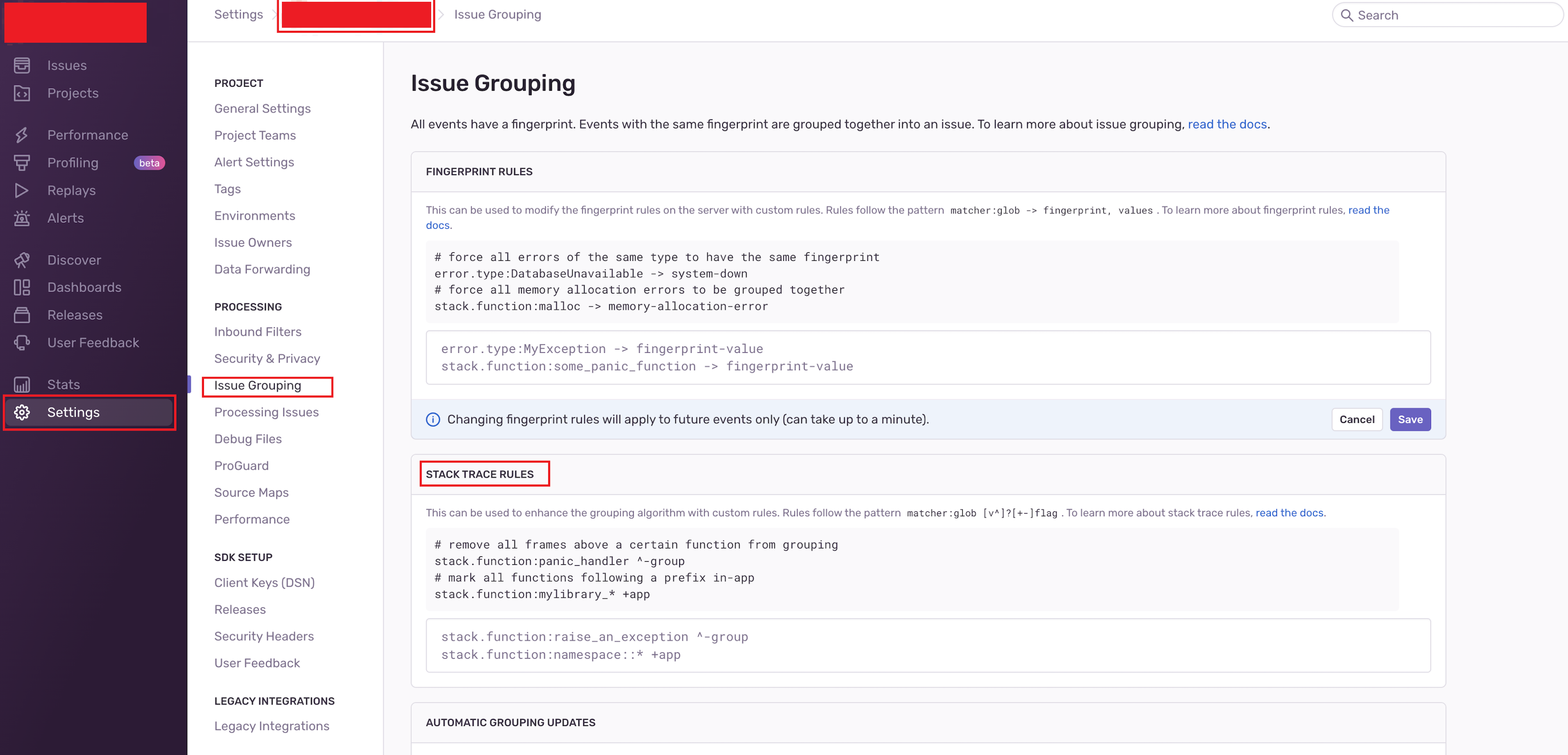 Stack Trace Rules